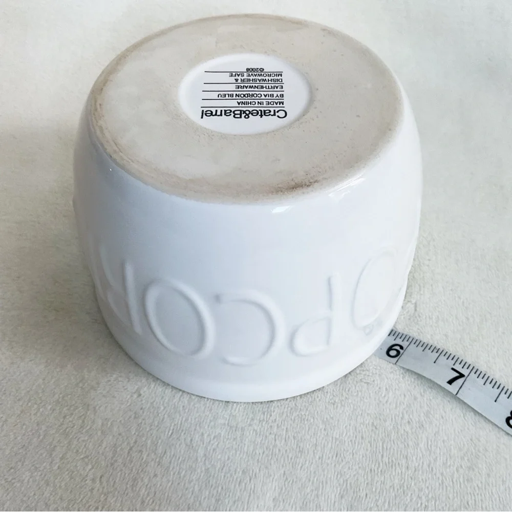 Crate & Barrel POPCORN Embossed Bowl White BIA Cordon Bleu Movie Night